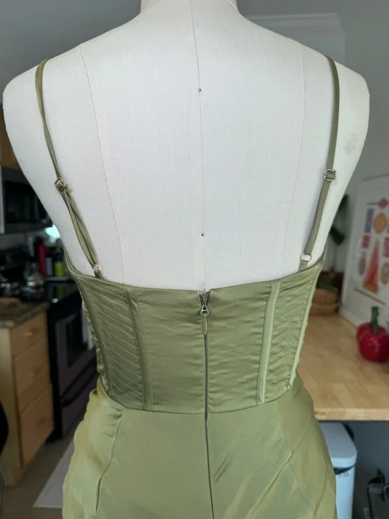 House of CB Olive Green Satin Corset Midi Dress - Picture 5 of 8